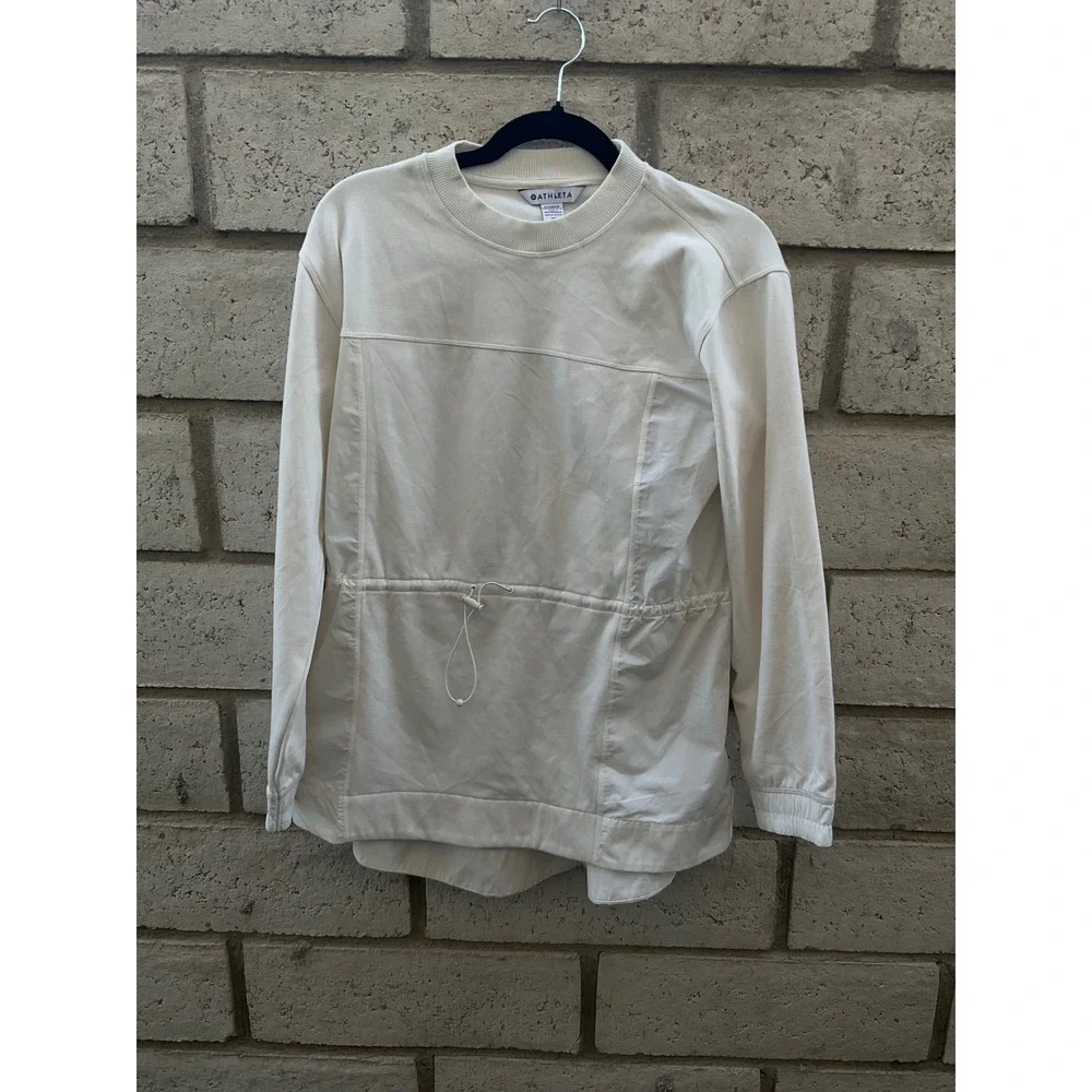 Athleta‎ Cream Drawstring Waist Sweatshirt Crewneck Long Sleeve Top XS